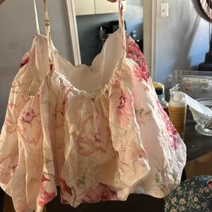 dip Floral Ruffle Crop Top - Red, Purple, Yellow